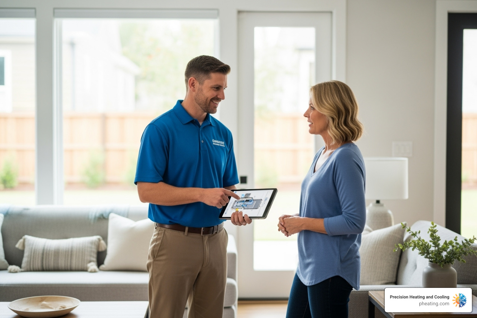 A friendly technician consulting with a homeowner - AC replacement Los Gatos