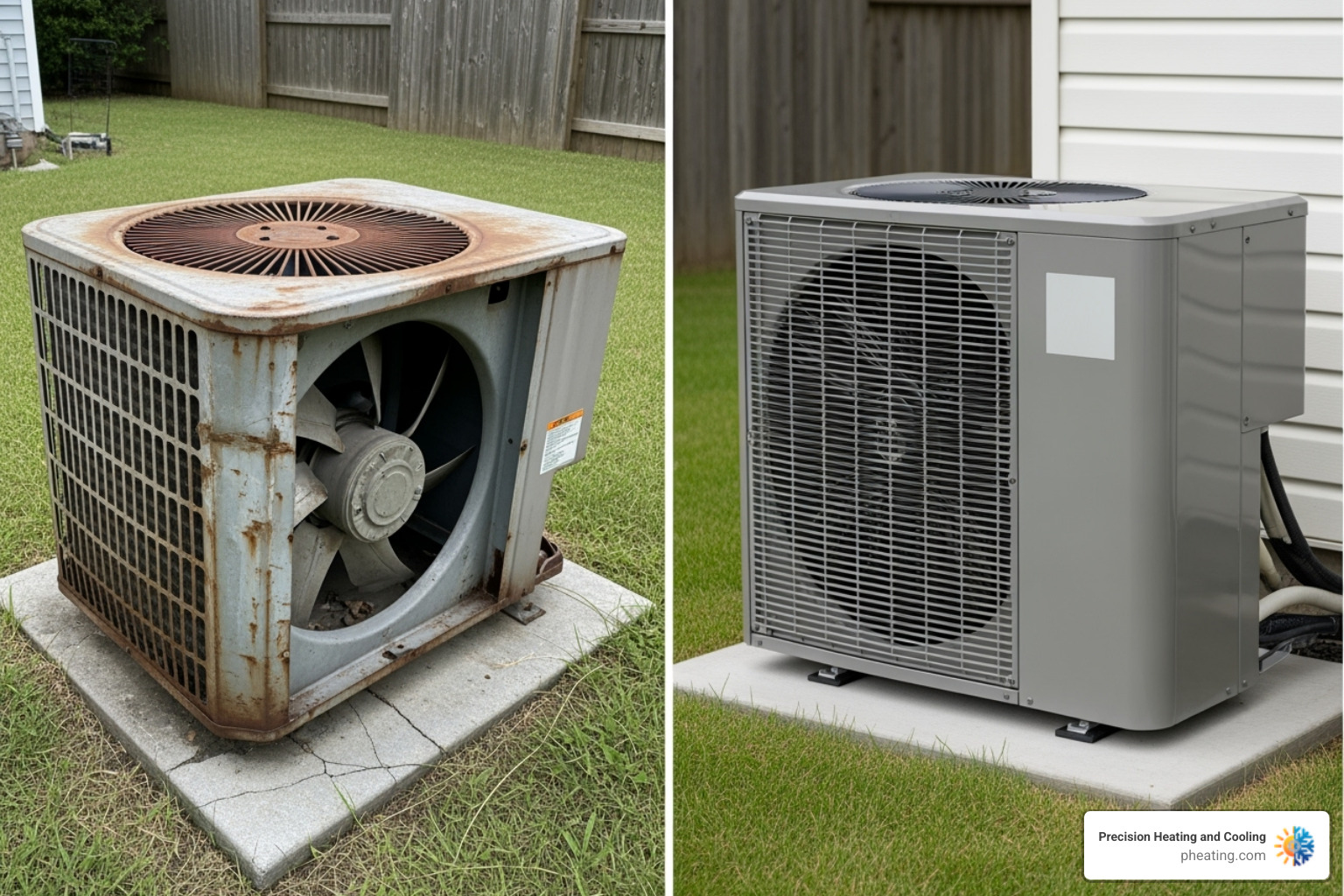 old AC unit next to a new, modern one - ac service fresno