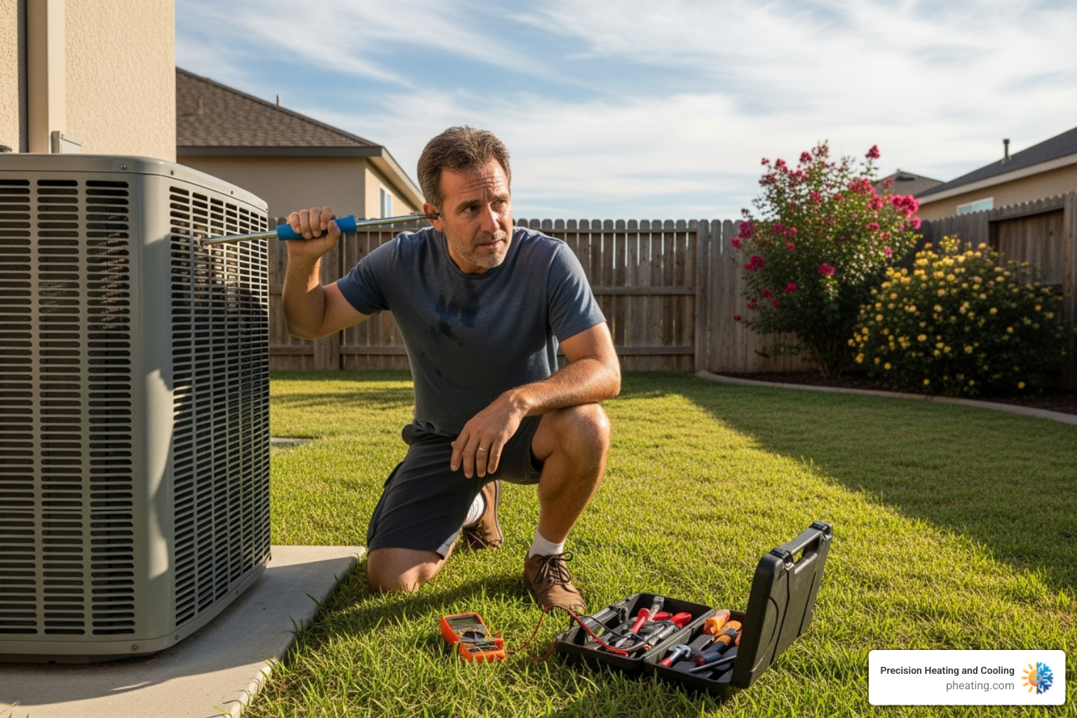 person listening to a noisy outdoor AC unit - ac service fresno