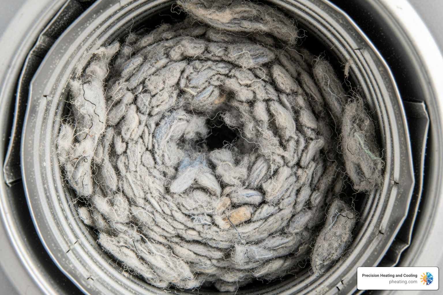 Image of a dangerously clogged dryer vent full of lint - lint removal service