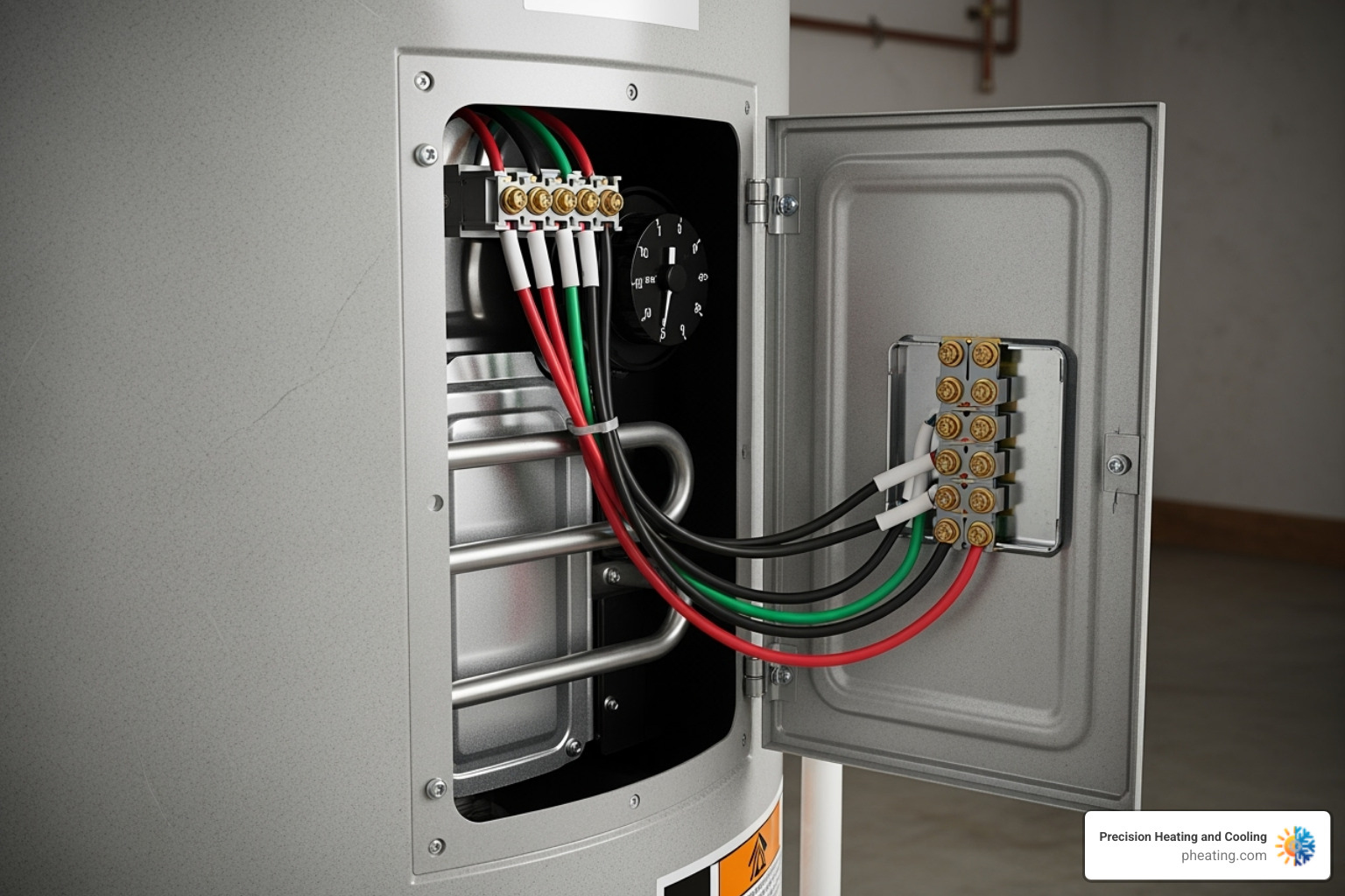 electrical access panel on a water heater - hot water tank installation