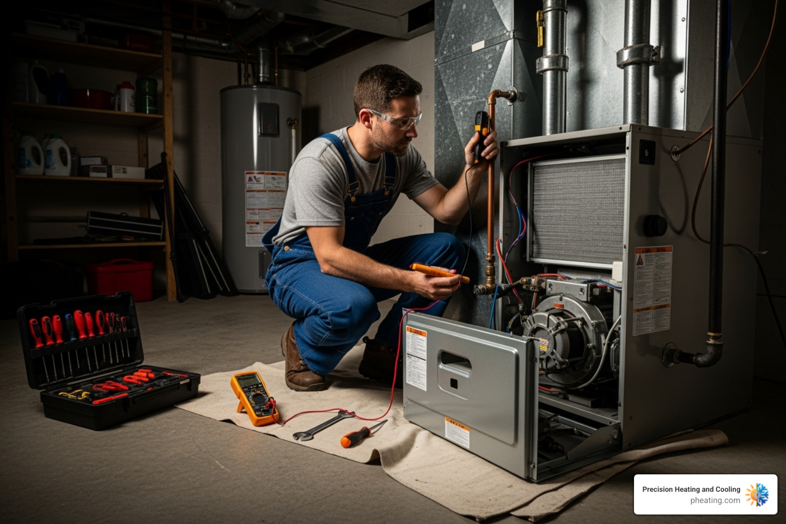 a technician performing a furnace tune-up - furnace repair San Jose
