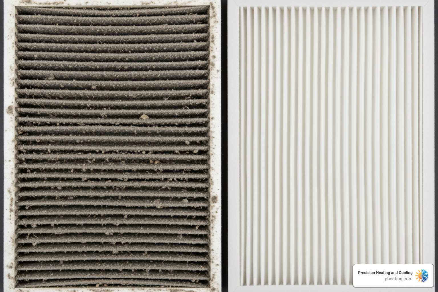 a dirty, clogged furnace filter next to a clean one - furnace repair San Jose