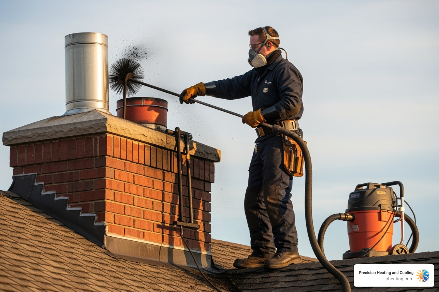 certified chimney sweep using professional equipment - Chimney cleaning safety