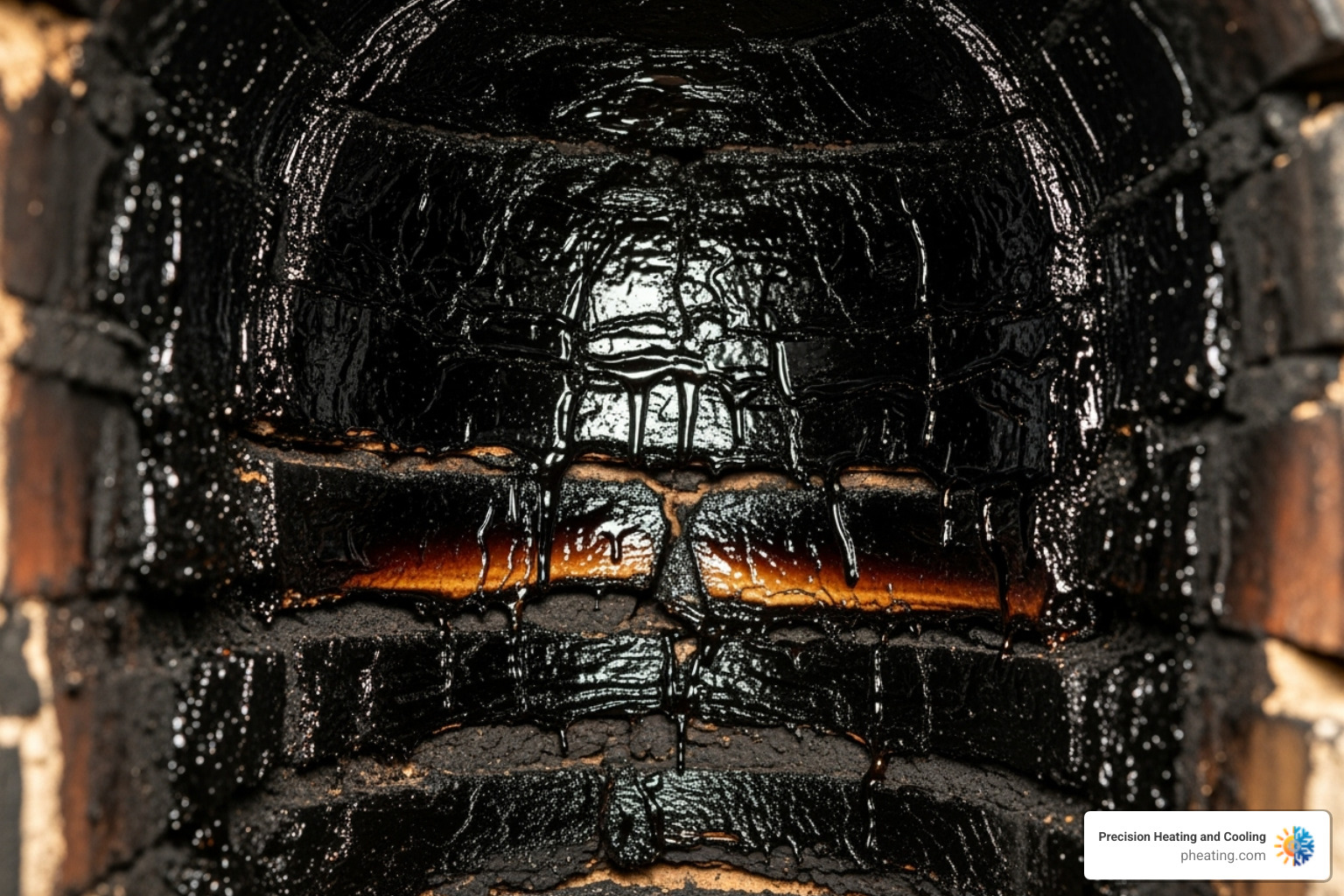 heavy creosote buildup inside a chimney flue - Chimney cleaning safety heavy creosote buildup inside a chimney flue - Chimney cleaning safety