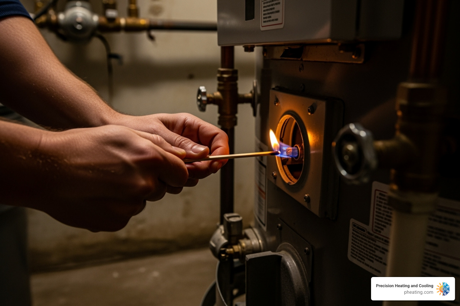 image of a person trying to light a pilot light that keeps going out - water heater thermocouple replacement