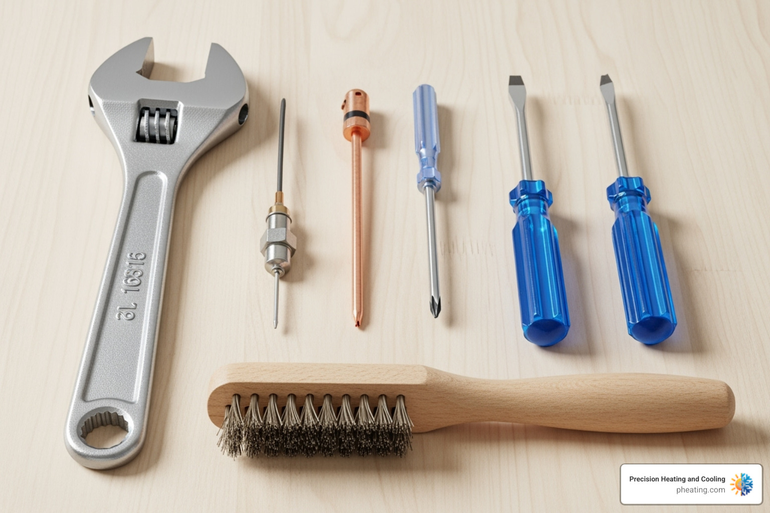 image of the necessary tools and a new thermocouple laid out - water heater thermocouple replacement