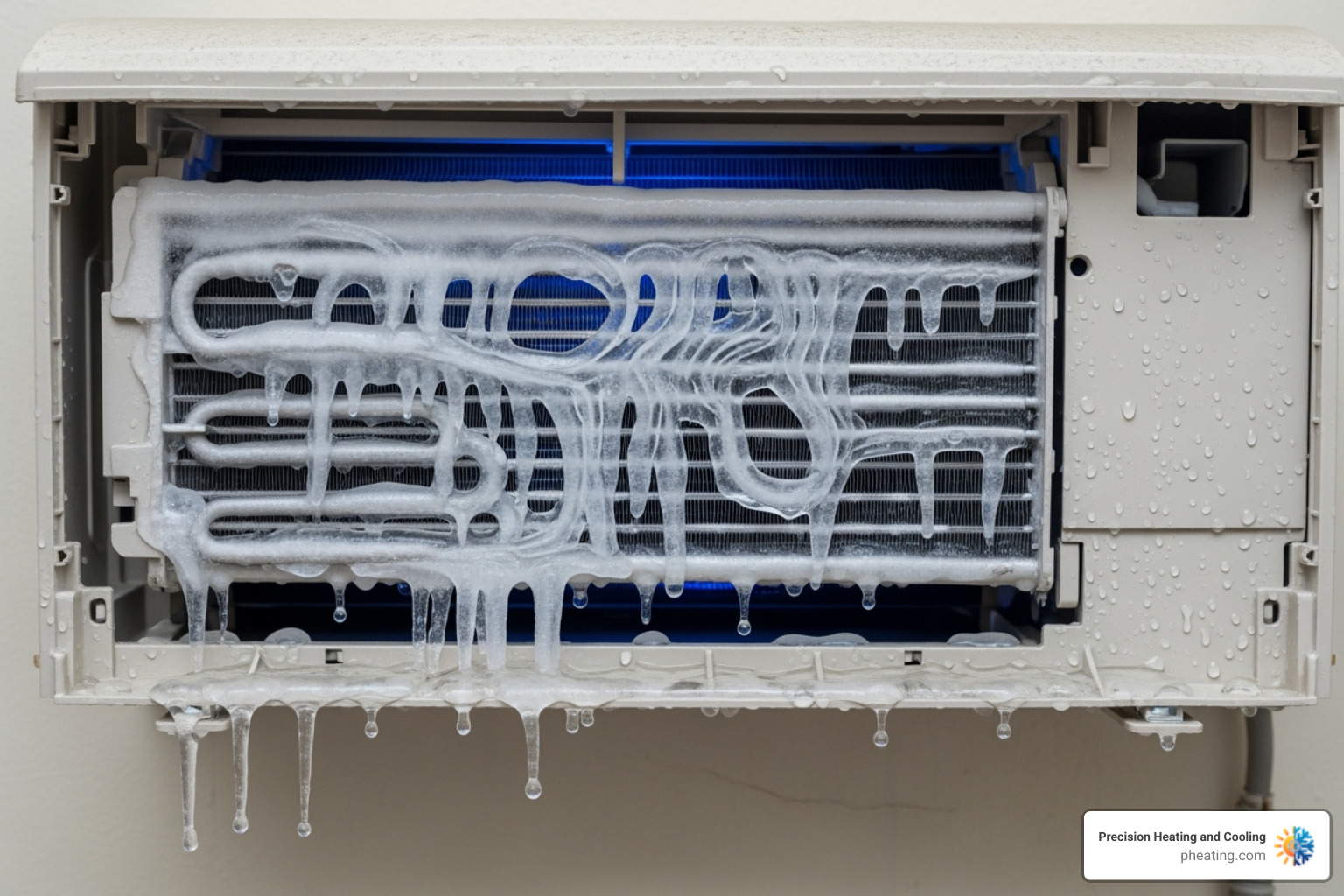 frozen evaporator coils on an indoor AC unit - AC not cooling