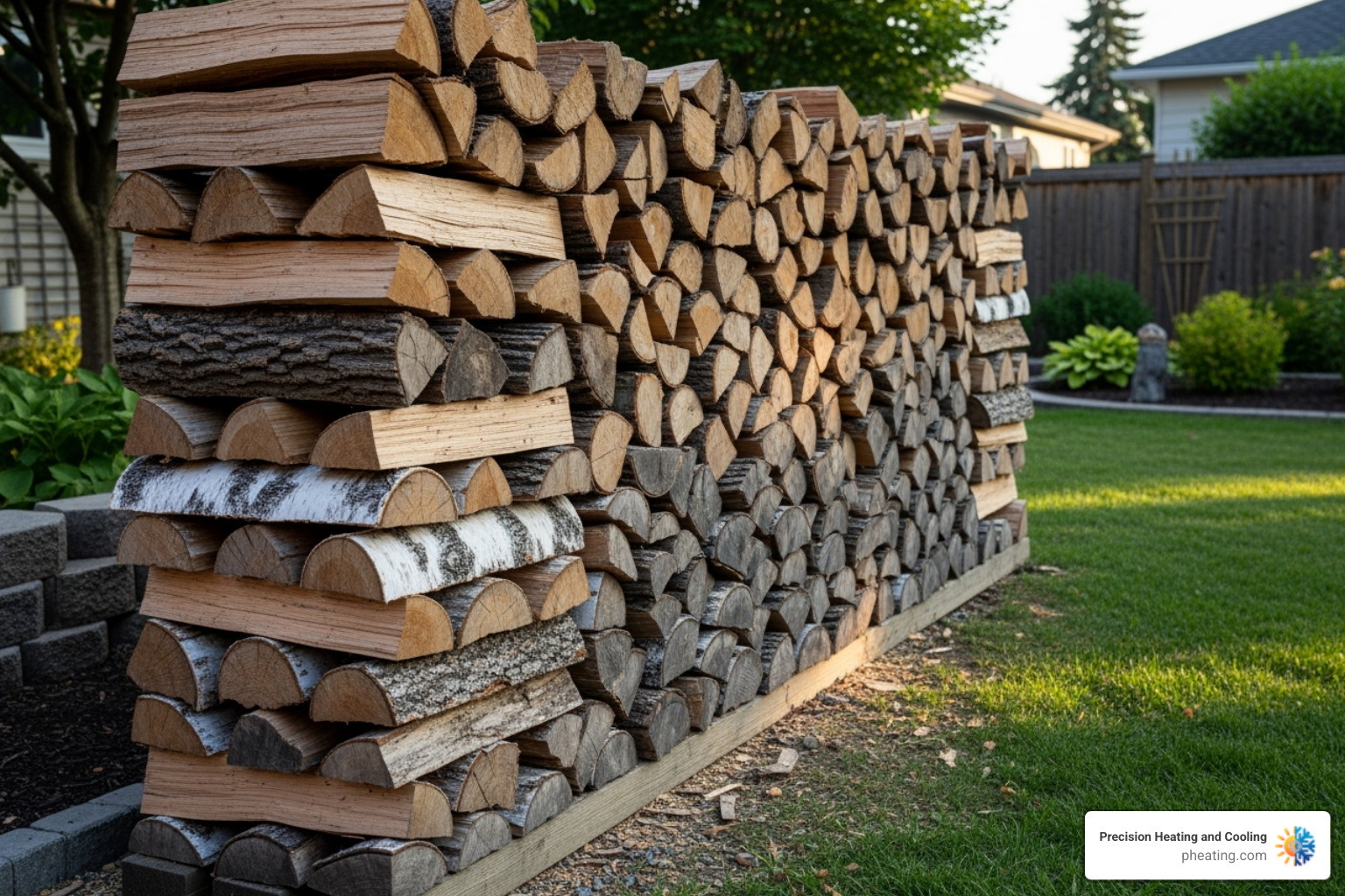 A properly seasoned wood pile stacked for drying - Old chimney cleaning