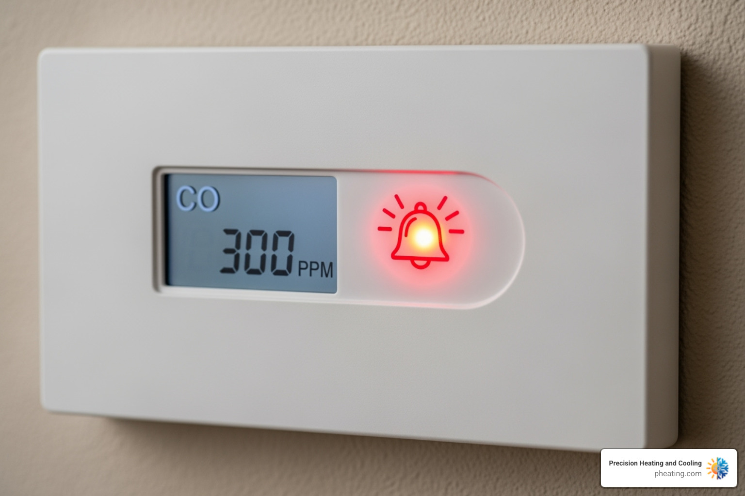 A carbon monoxide detector displaying "CO" and beeping, indicating a dangerous level of carbon monoxide - Emergency heating repair A carbon monoxide detector displaying "CO" and beeping, indicating a dangerous level of carbon monoxide - Emergency heating repair