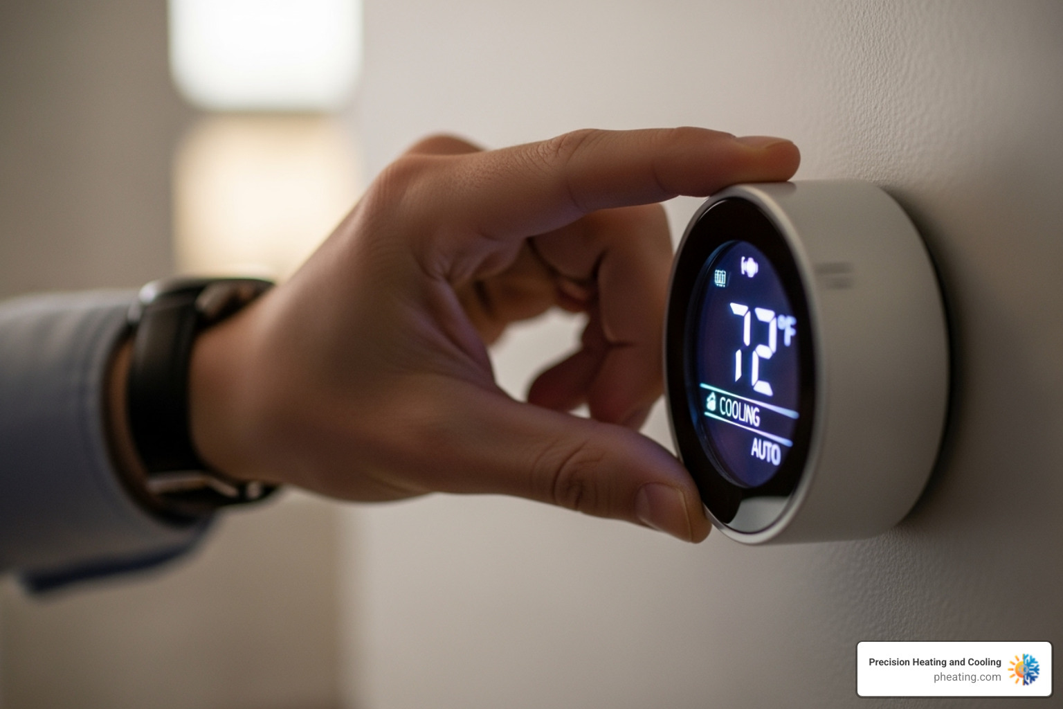 A person adjusting a digital thermostat, highlighting the temperature and mode settings - Furnace not turning on A person adjusting a digital thermostat, highlighting the temperature and mode settings - Furnace not turning on
