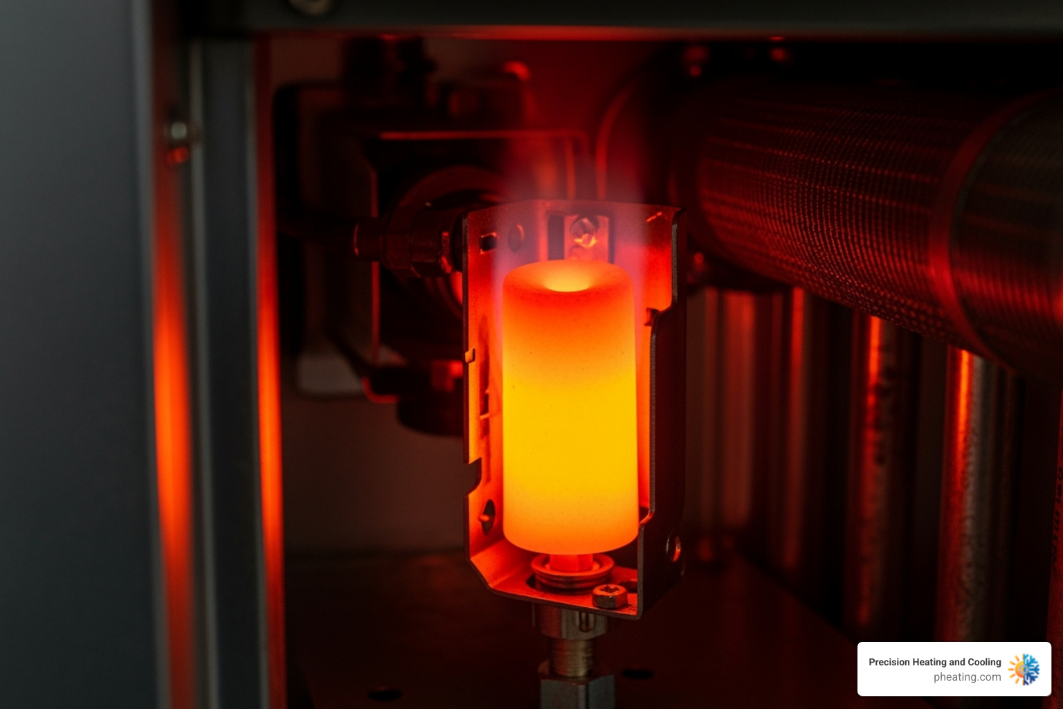 A hot surface ignitor glowing bright orange or red, ready to ignite gas in a furnace - Furnace not turning on A hot surface ignitor glowing bright orange or red, ready to ignite gas in a furnace - Furnace not turning on