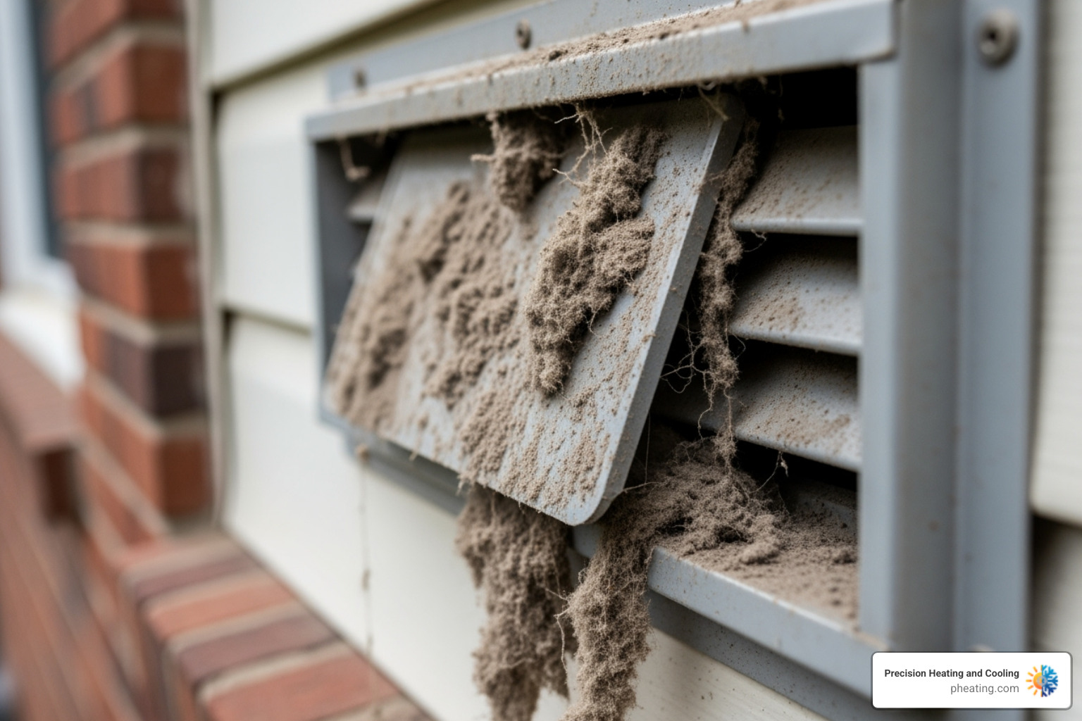 Excessive lint buildup around an exterior dryer vent opening - schedule dryer vent cleaning Excessive lint buildup around an exterior dryer vent opening - schedule dryer vent cleaning