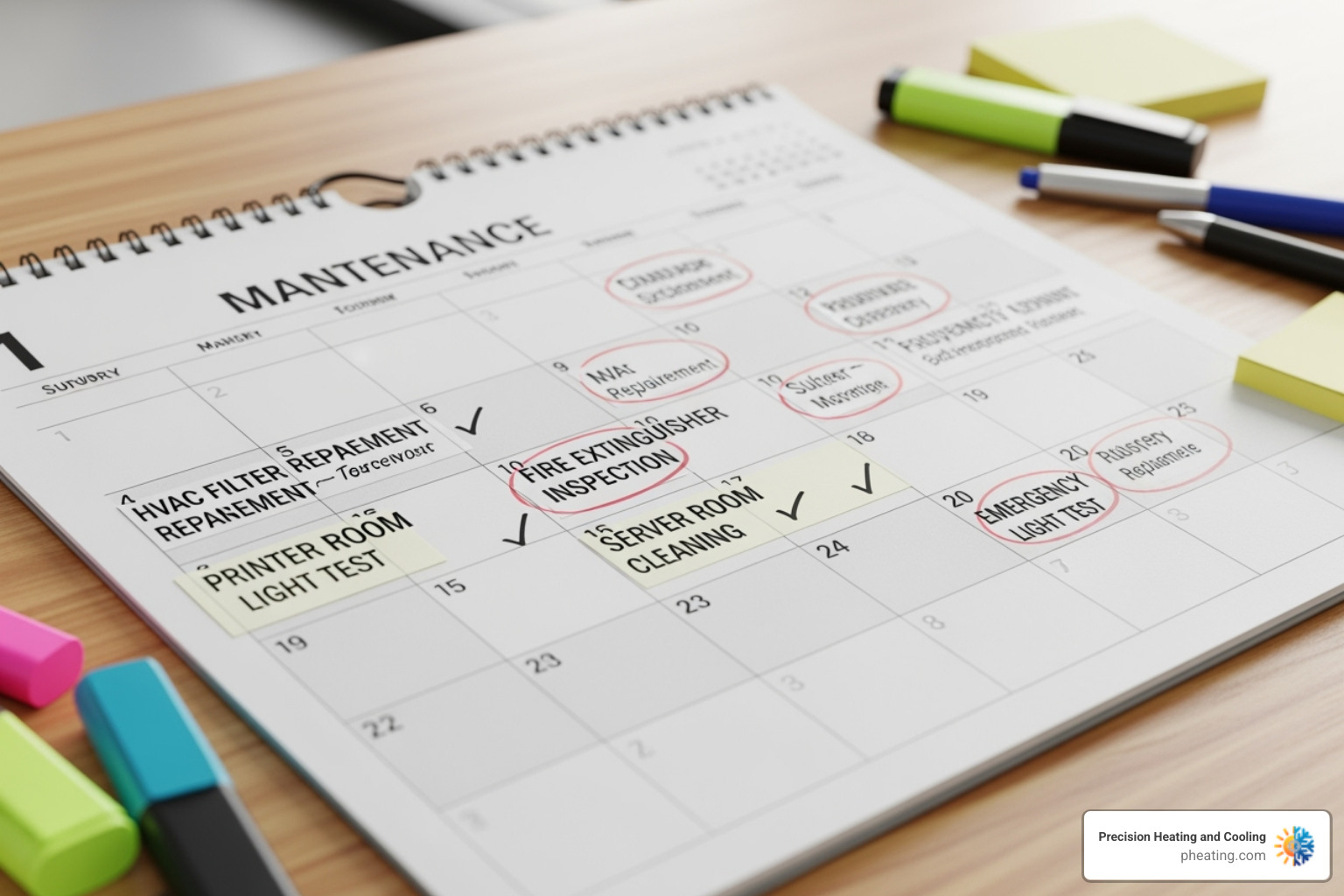 calendar with maintenance tasks scheduled - preventative refrigeration maintenance