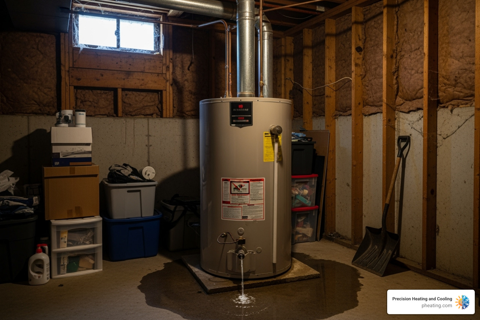 a water heater leaking in a garage or basement - emergency water heater service a water heater leaking in a garage or basement - emergency water heater service