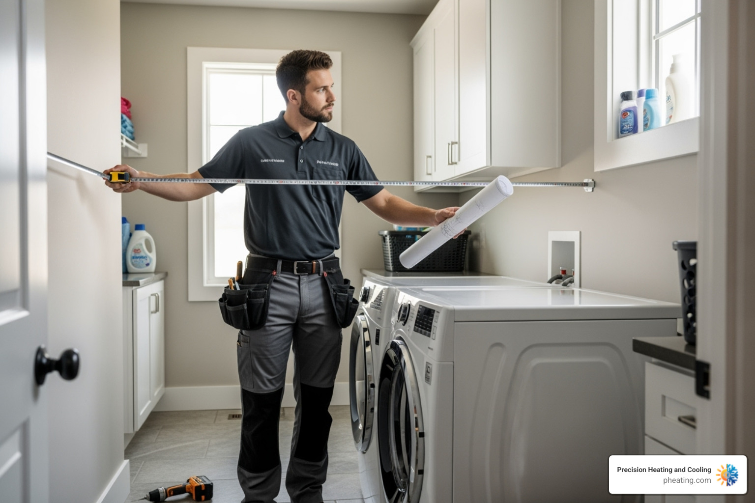 technician carefully planning the route for a new dryer vent - dryer vent installation San Jose technician carefully planning the route for a new dryer vent - dryer vent installation San Jose