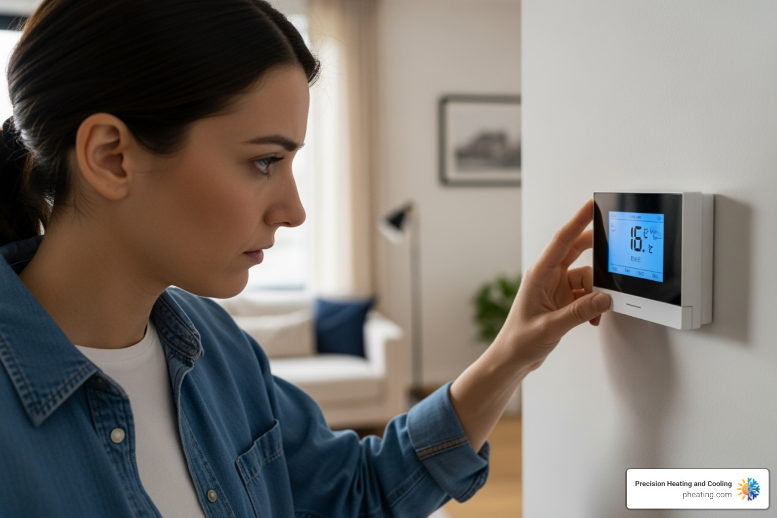 A person looking concerned at a thermostat, indicating heating system issues - radiant heat repair san jose A person looking concerned at a thermostat, indicating heating system issues - radiant heat repair san jose