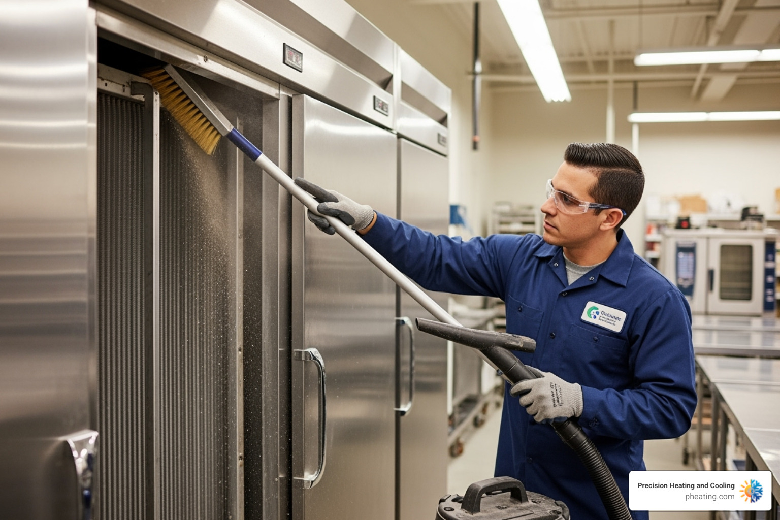 technician cleaning condenser coils - refrigeration compressor replacement technician cleaning condenser coils - refrigeration compressor replacement