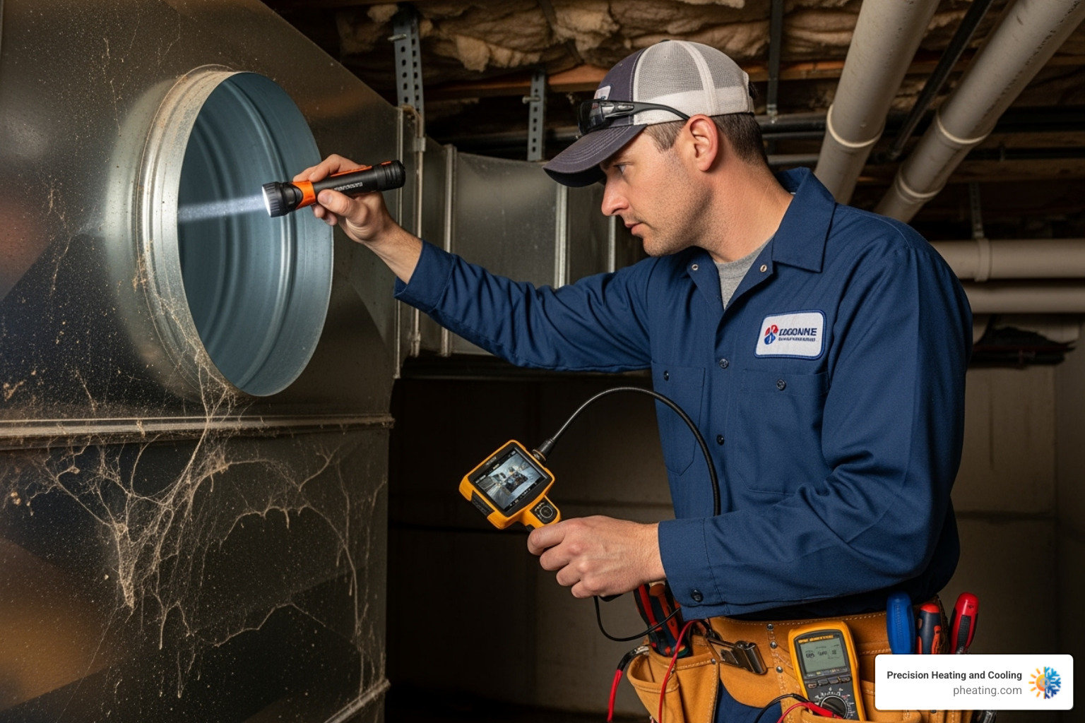 HVAC technician inspecting air duct system - Bay Area duct cleaning