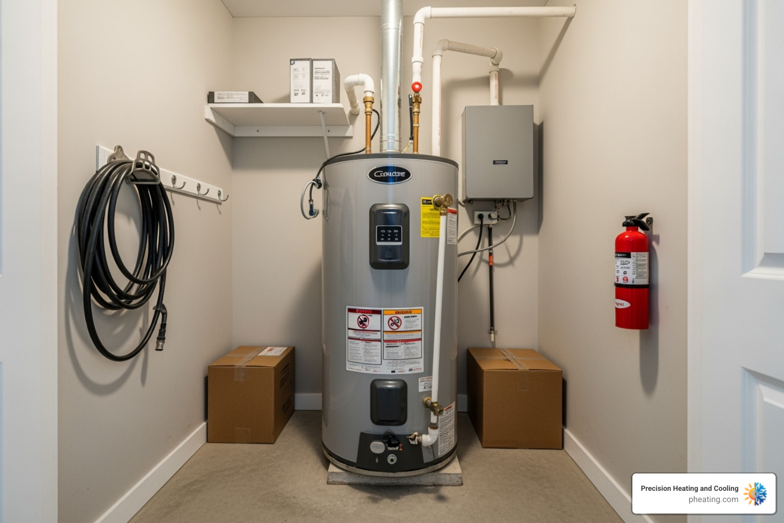 A clear, accessible utility closet with a water heater - same day water heater replacement A clear, accessible utility closet with a water heater - same day water heater replacement