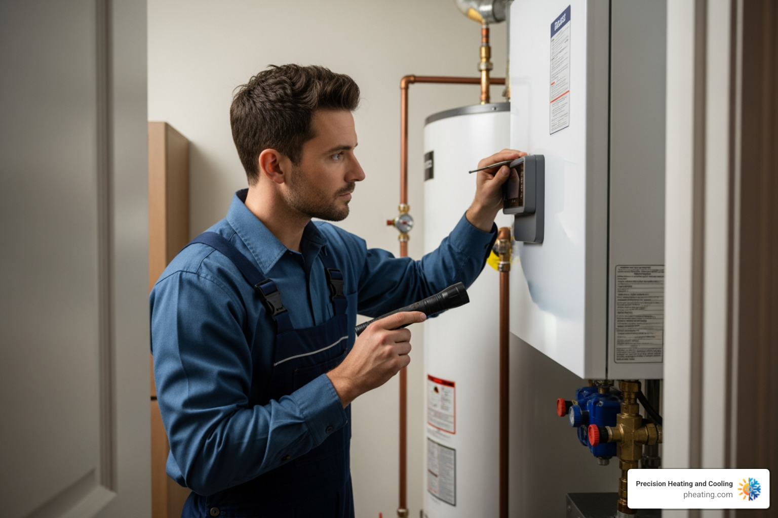 professional technician inspecting a water heater unit - water heater repair campbell professional technician inspecting a water heater unit - water heater repair campbell