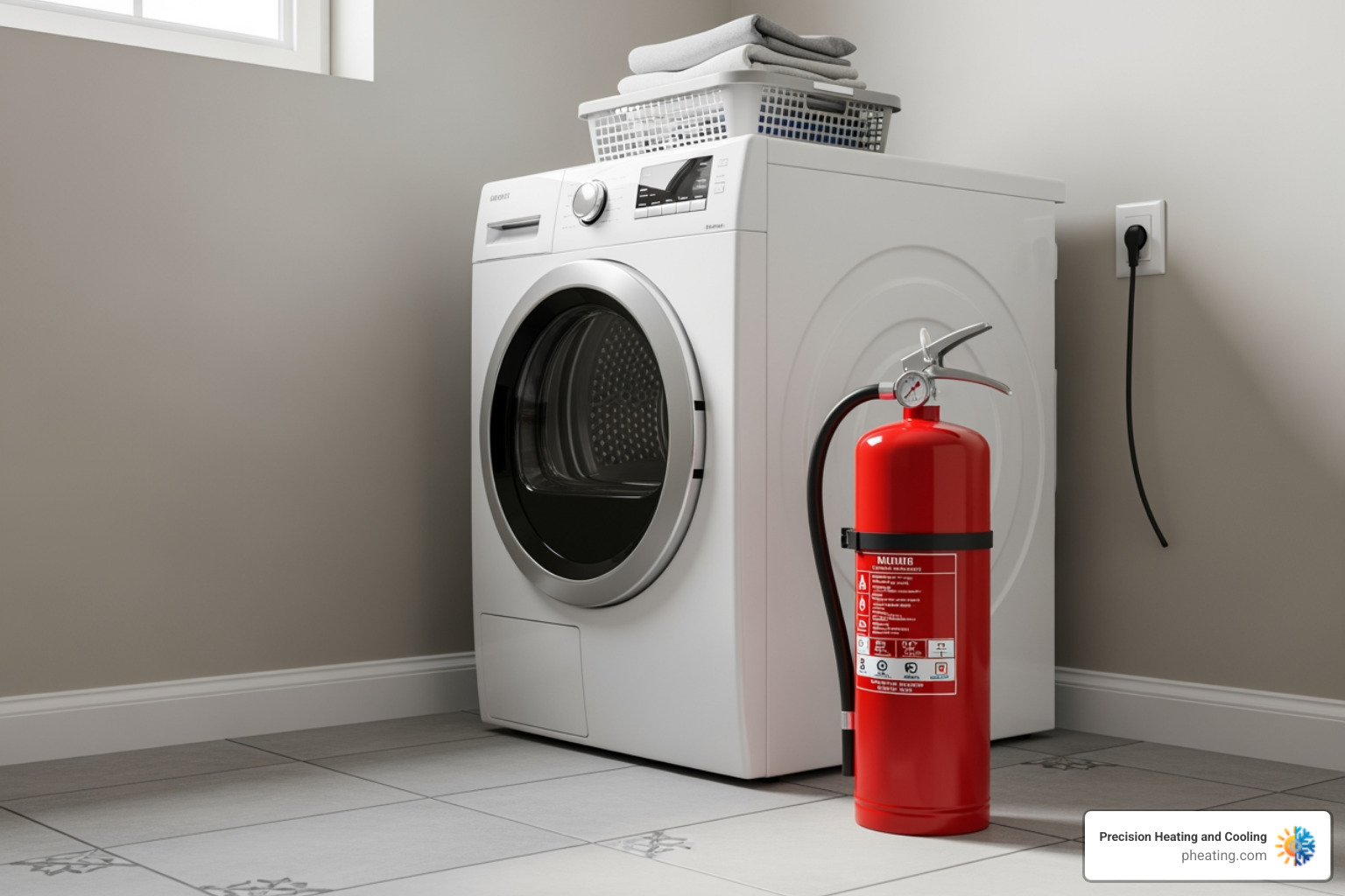 fire extinguisher next to a dryer - dryer vent cleaning Clovis