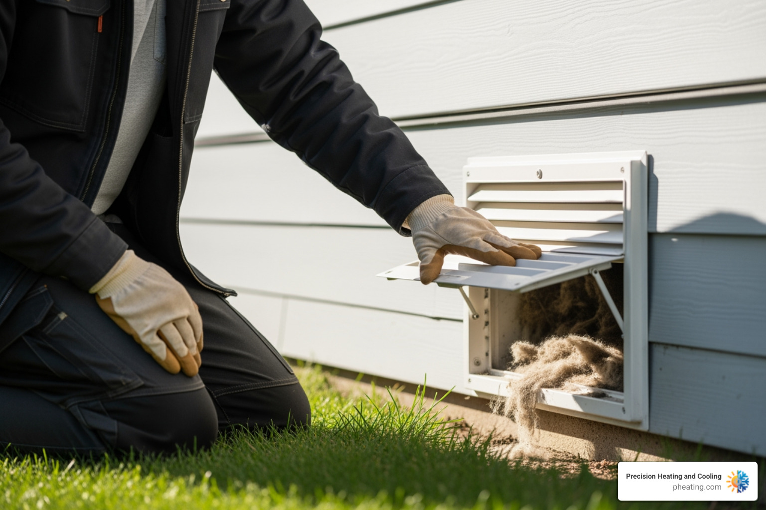 person checking the outside dryer vent flap for lint - dryer vent cleaning Clovis