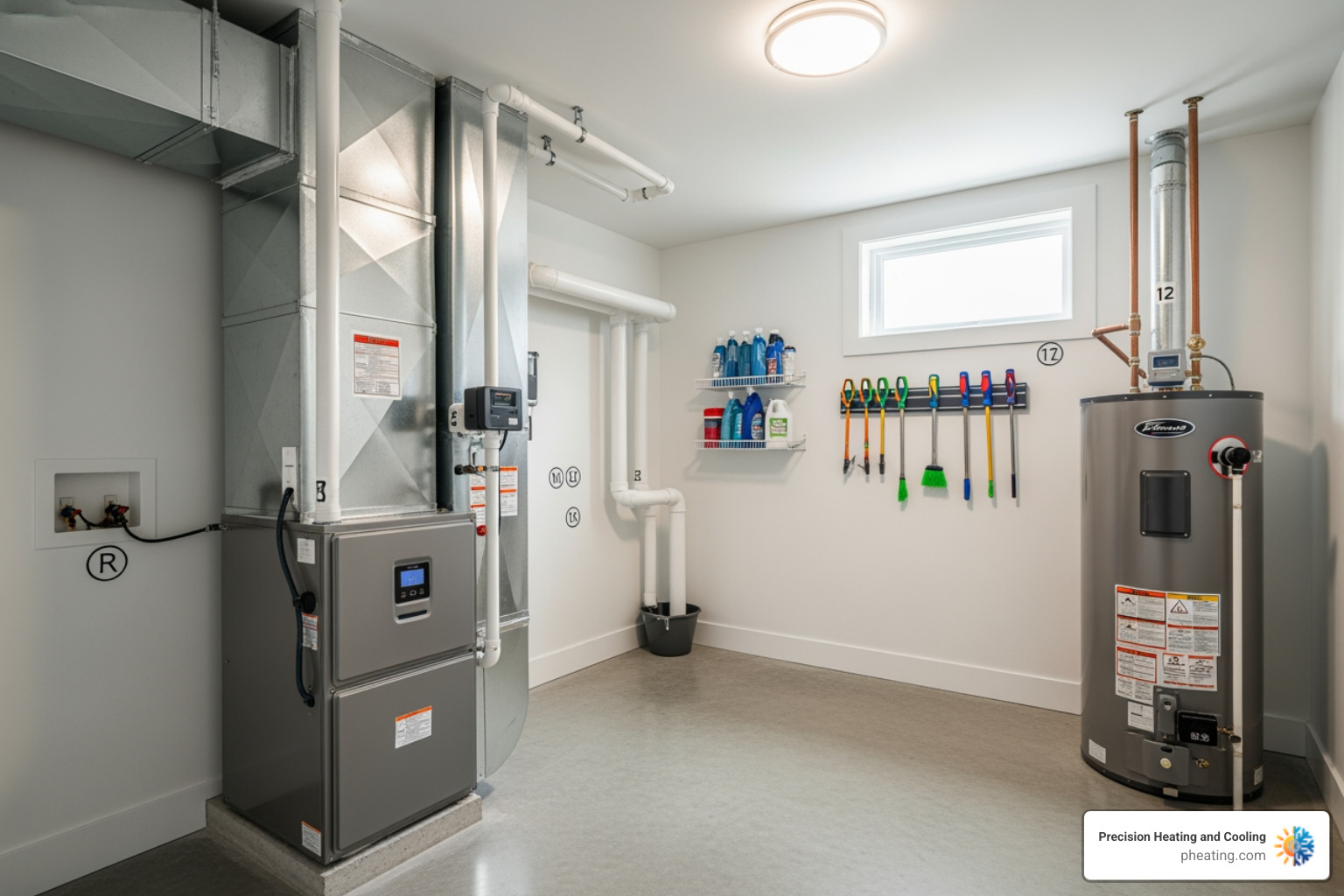 A sleek, modern, high-efficiency furnace unit installed in a clean utility space. - San Jose furnace repair A sleek, modern, high-efficiency furnace unit installed in a clean utility space. - San Jose furnace repair