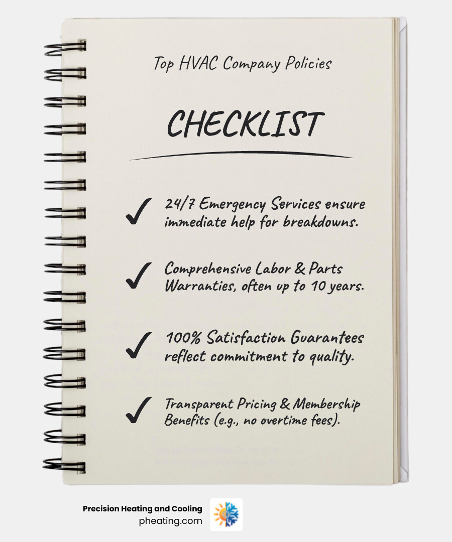Table comparing key customer-centric features to look for (e.g., Warranty Type, Emergency Service, Satisfaction Guarantee) - Fresno HVAC company infographic checklist-notebook Table comparing key customer-centric features to look for (e.g., Warranty Type, Emergency Service, Satisfaction Guarantee) - Fresno HVAC company infographic checklist-notebook