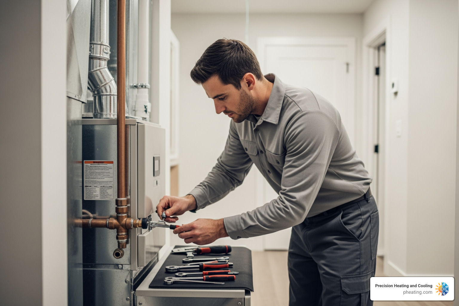 Infographic showing the residential heater installation process: 1. Free consultation and home assessment, 2. System selection based on home size and efficiency goals, 3. Permit application and approval, 4. Professional installation with ductwork integration, 5. Testing and commissioning, 6. Rebate documentation and warranty registration - residential heater installation in santa clara, ca