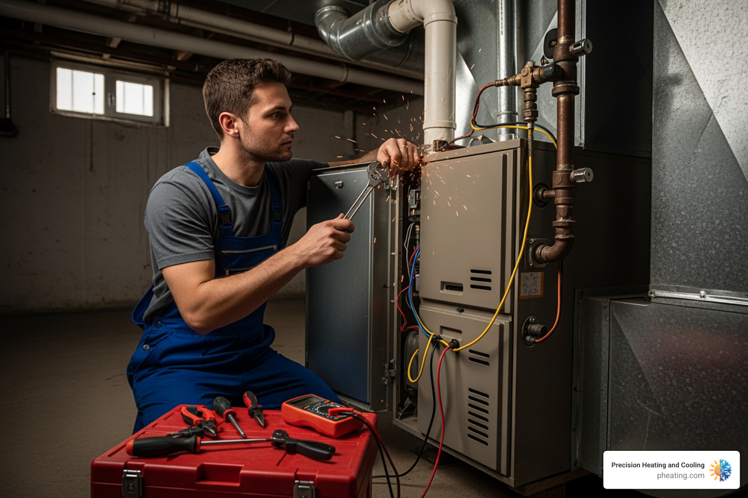 infographic showing five critical warning signs your heating system needs immediate professional attention including unusual noises like banging or squealing, strange burning odors, yellow pilot light indicating incomplete combustion, cold spots or uneven heating throughout rooms, and sudden spikes in monthly energy bills - heating repair in san jose ca