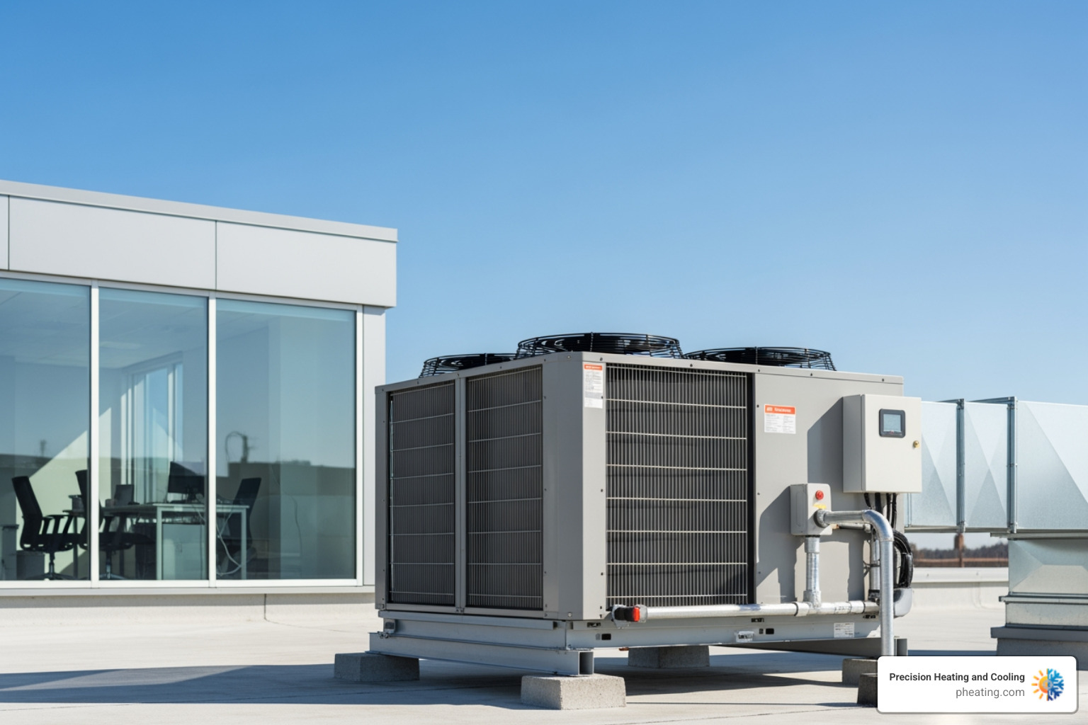 infographic showing the top 5 benefits of commercial AC maintenance: reduced energy costs with a dollar sign and downward arrow, extended equipment lifespan with a calendar and AC unit, fewer emergency breakdowns with a shield icon, improved indoor air quality with clean air symbols, and warranty protection with a checkmark - commercial ac maintenance in clovis, ca