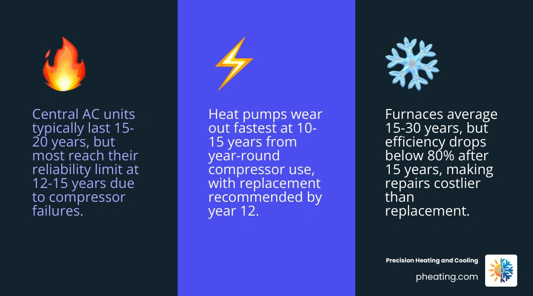Infographic showing average HVAC lifespans by equipment type with replacement thresholds infographic Infographic showing average HVAC lifespans by equipment type with replacement thresholds infographic