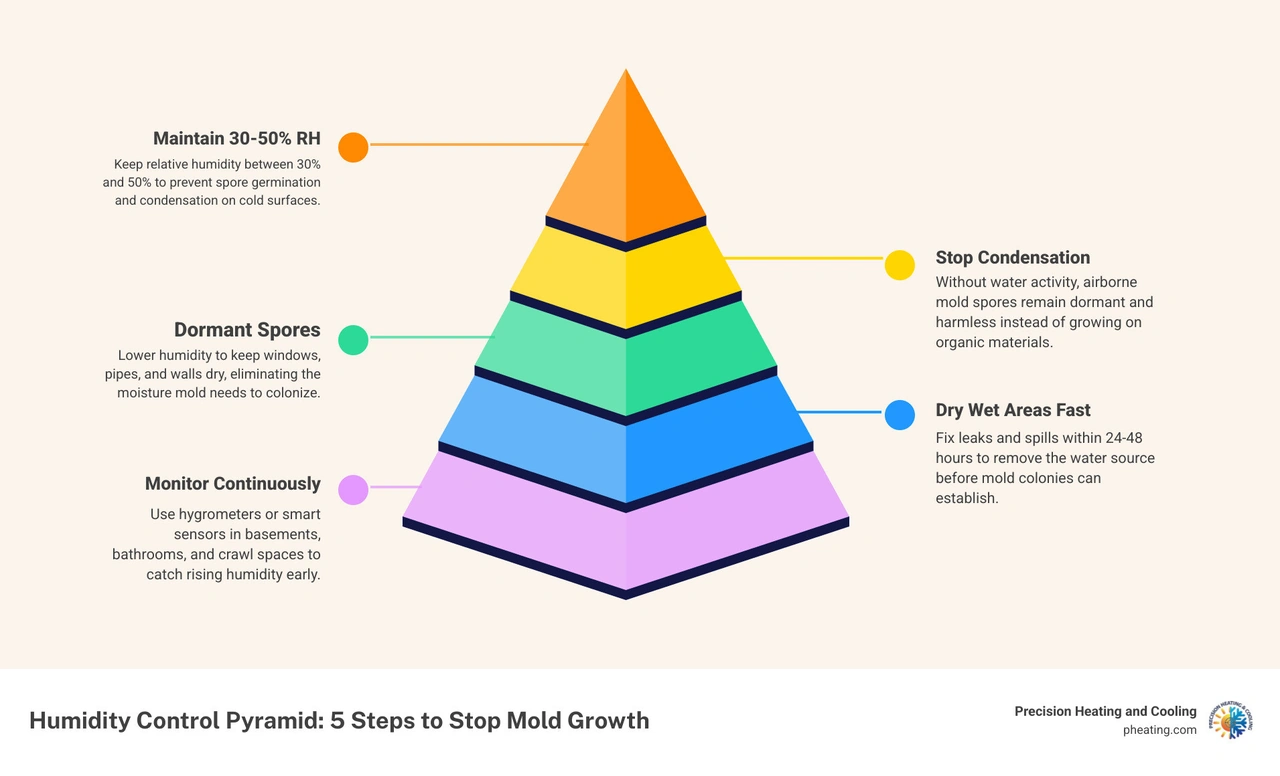 How humidity control prevents mold by maintaining low relative humidity levels infographic How humidity control prevents mold by maintaining low relative humidity levels infographic