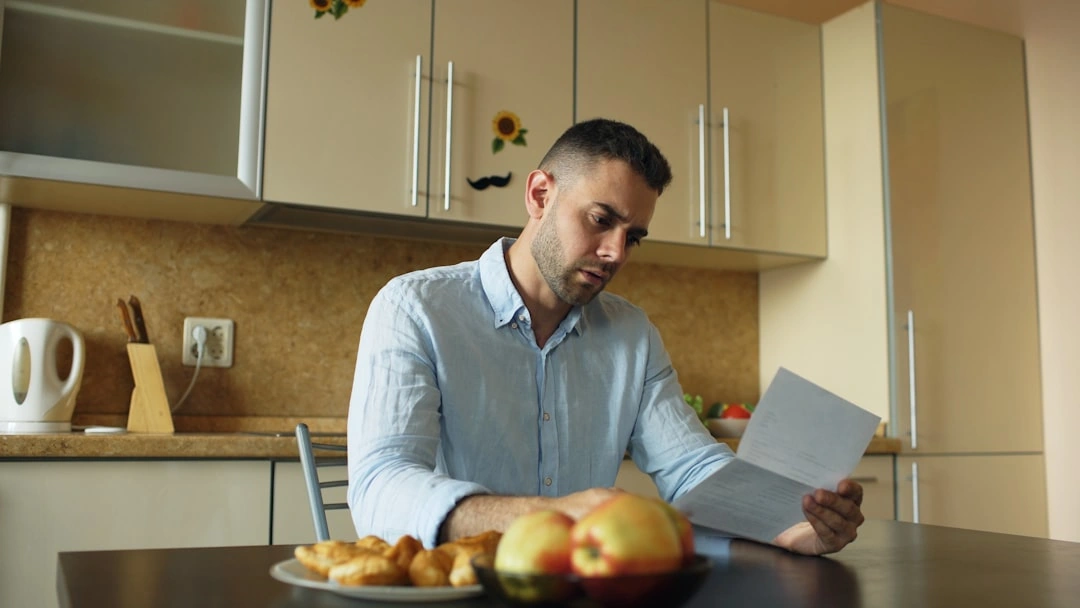 homeowner reviewing lower utility bills homeowner reviewing lower utility bills