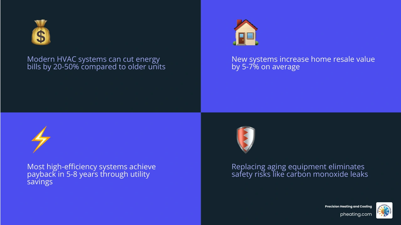 infographic showing financial benefits of proactive HVAC replacement including energy savings ROI home value and payback infographic showing financial benefits of proactive HVAC replacement including energy savings ROI home value and payback