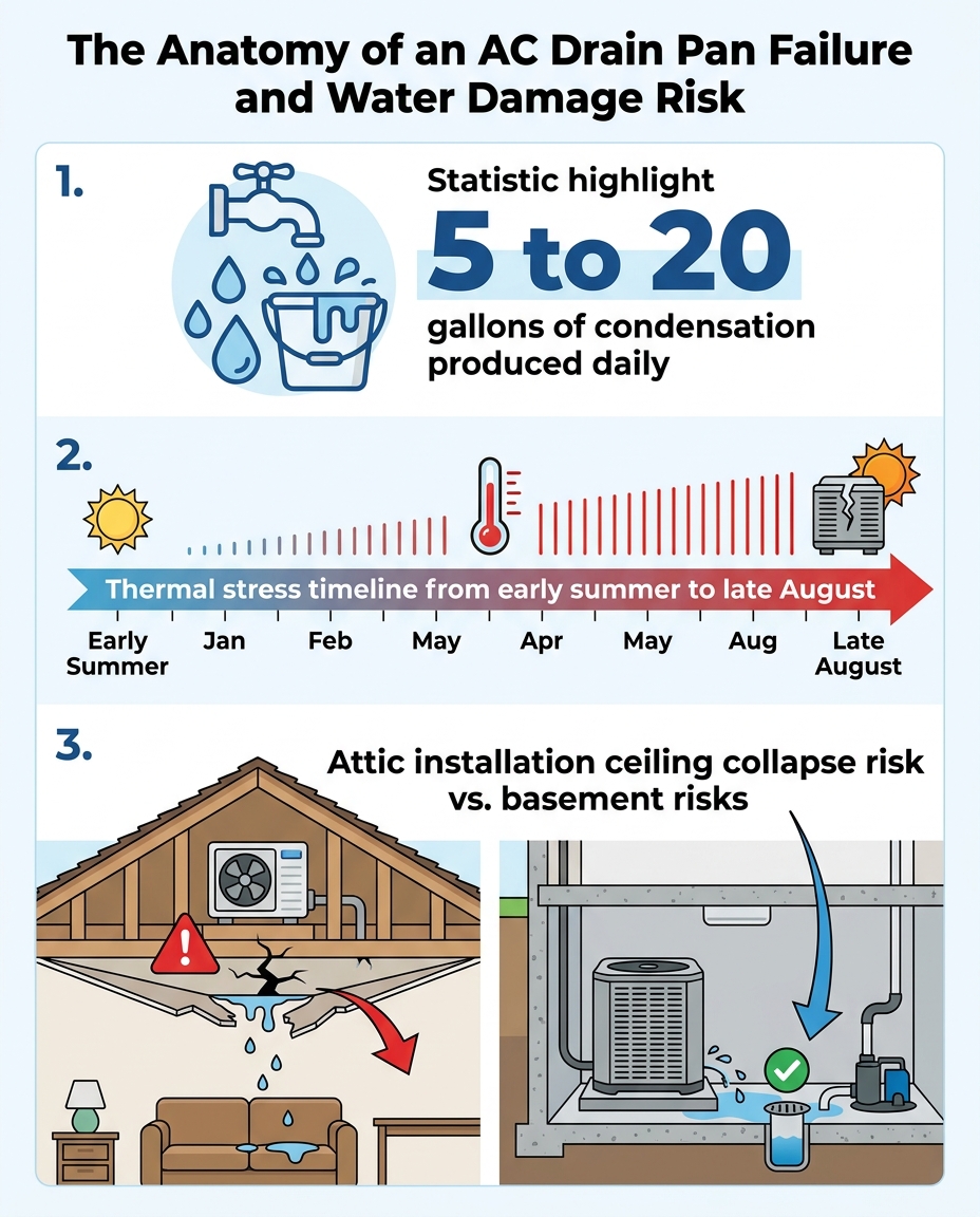 The Anatomy of an AC Drain Pan Failure and Water Damage Risk
