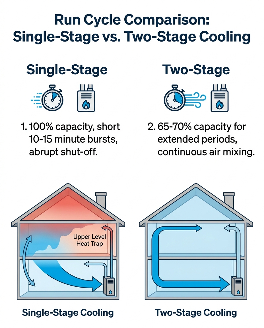 Run Cycle Comparison: Single-Stage vs. Two-Stage Cooling
