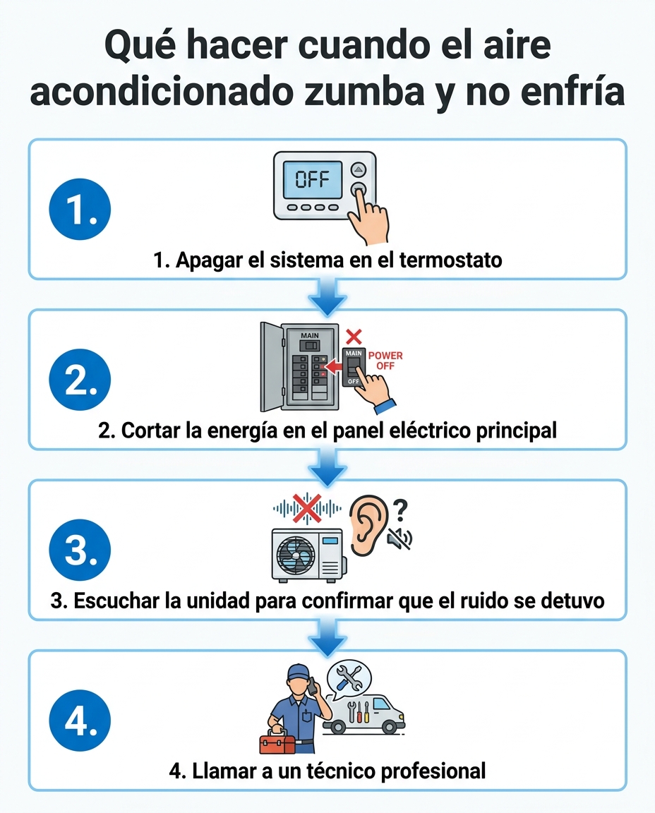 Qué hacer cuando el aire acondicionado zumba y no enfría