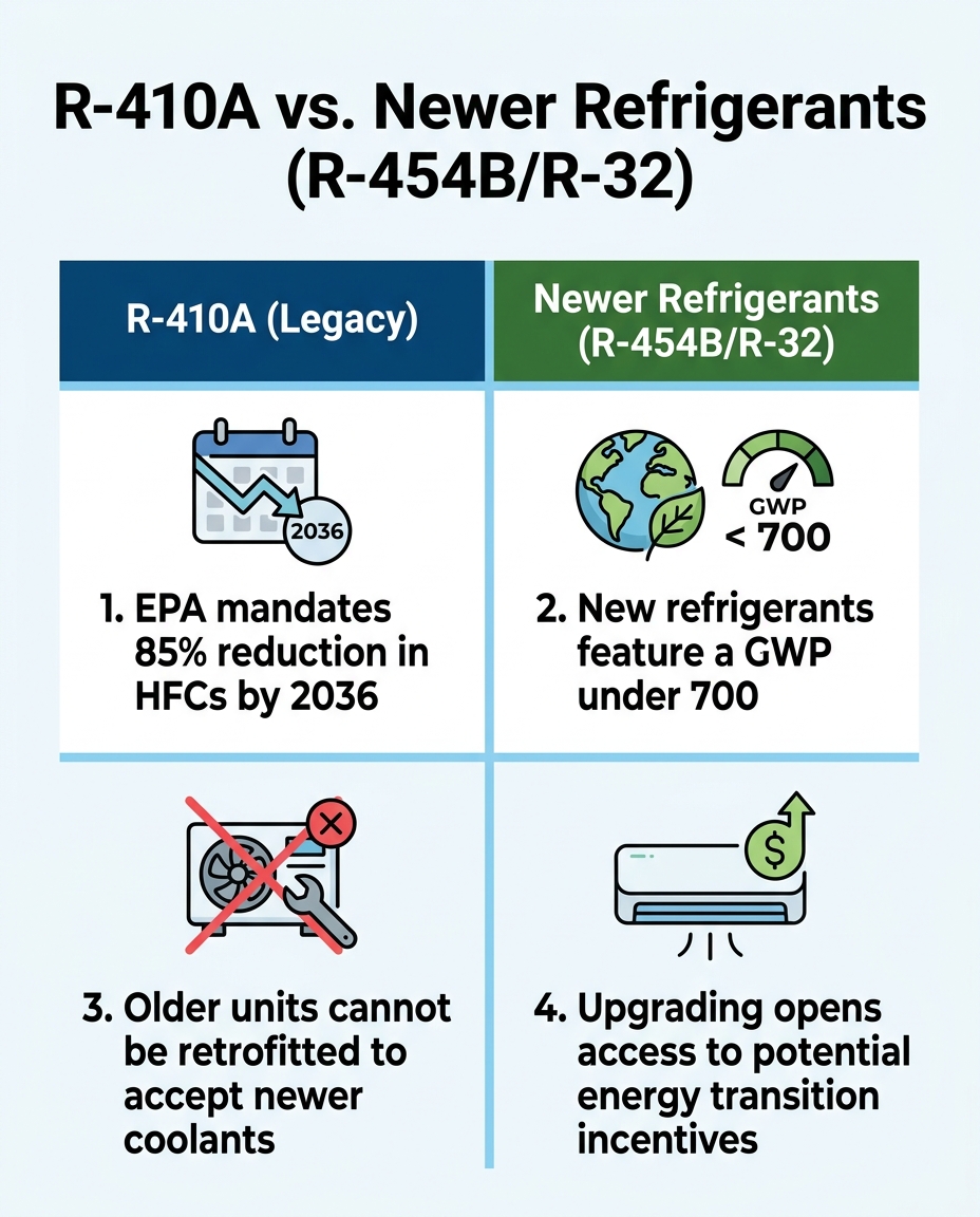 R-410A vs. Newer Refrigerants (R-454B/R-32)