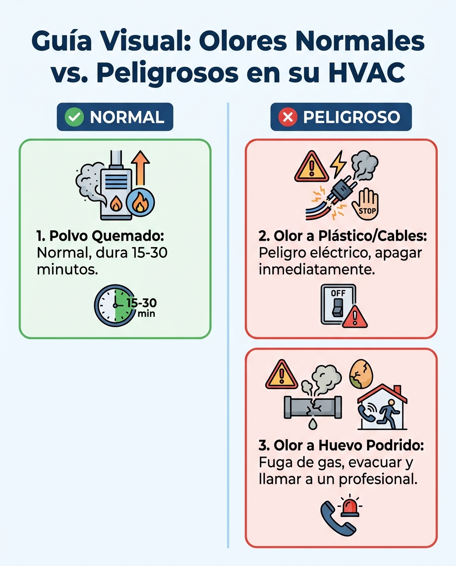 Guía Visual: Olores Normales vs. Peligrosos en su HVAC