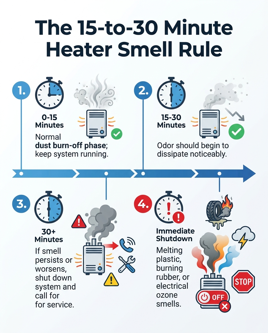The 15-to-30 Minute Heater Smell Rule