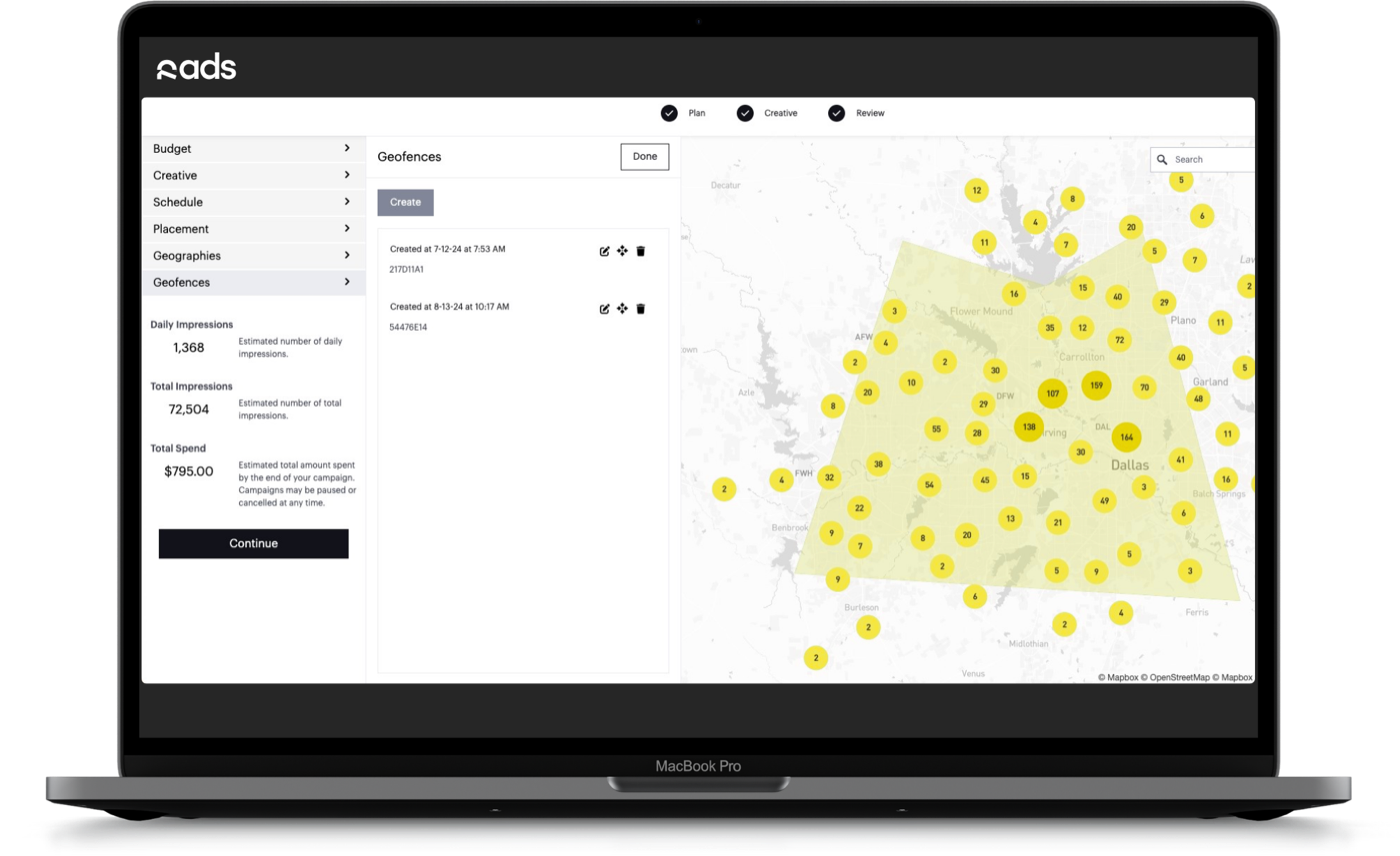Geofencing map with campaign zones and GPS tracking