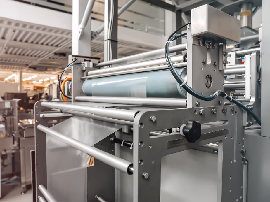 Automated industrial packaging machine in factory