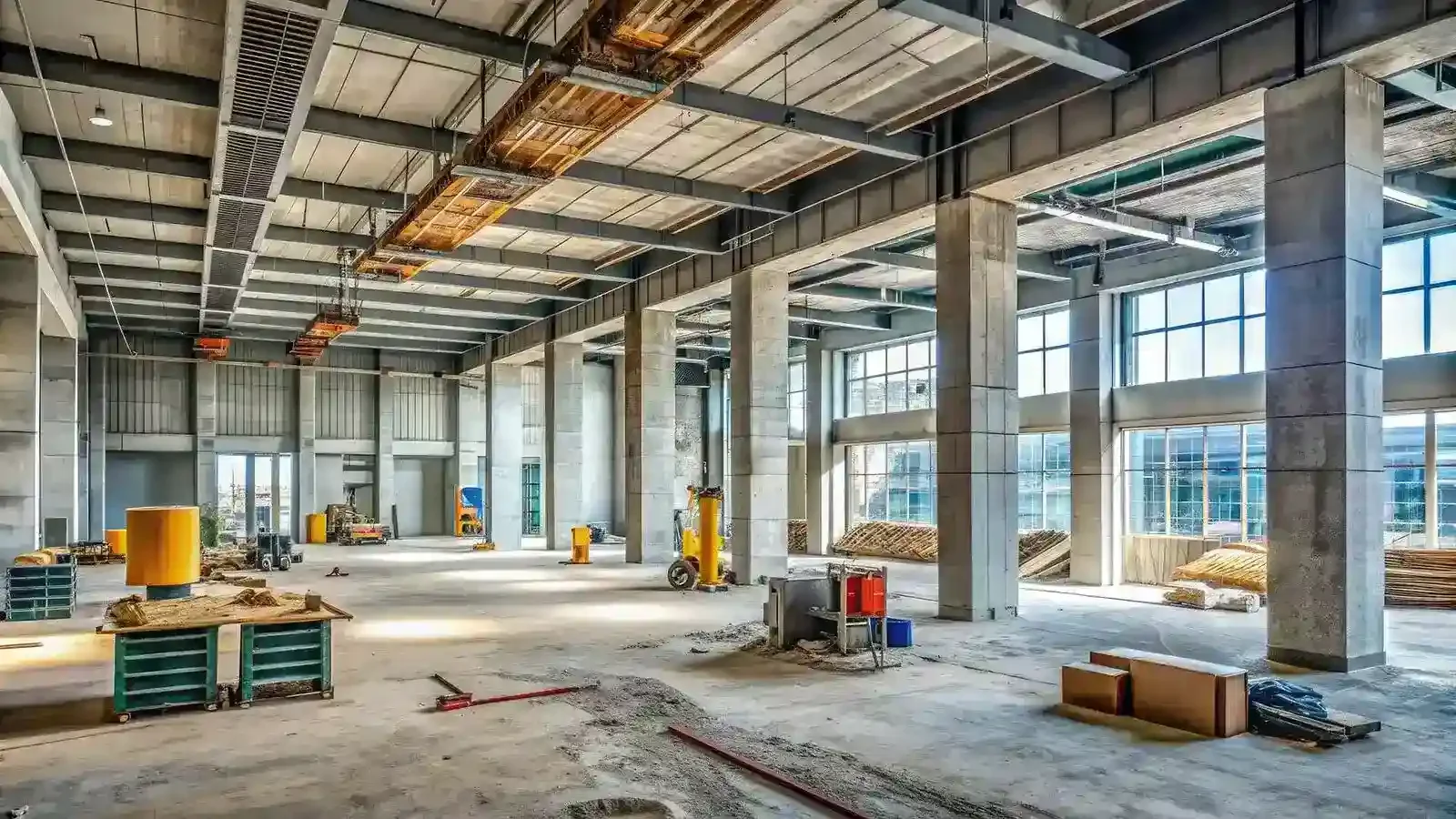 Commercial construction project with structural foundation work in progress