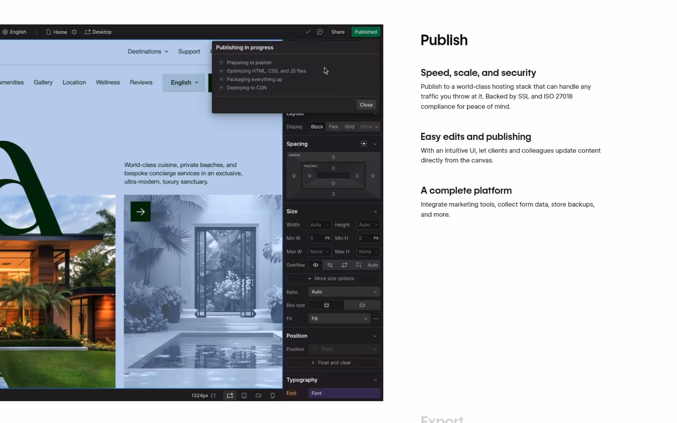 Design vizual afișat pe ecranul laptopului – exemplu de interfață Webflow creată în timpul cursului