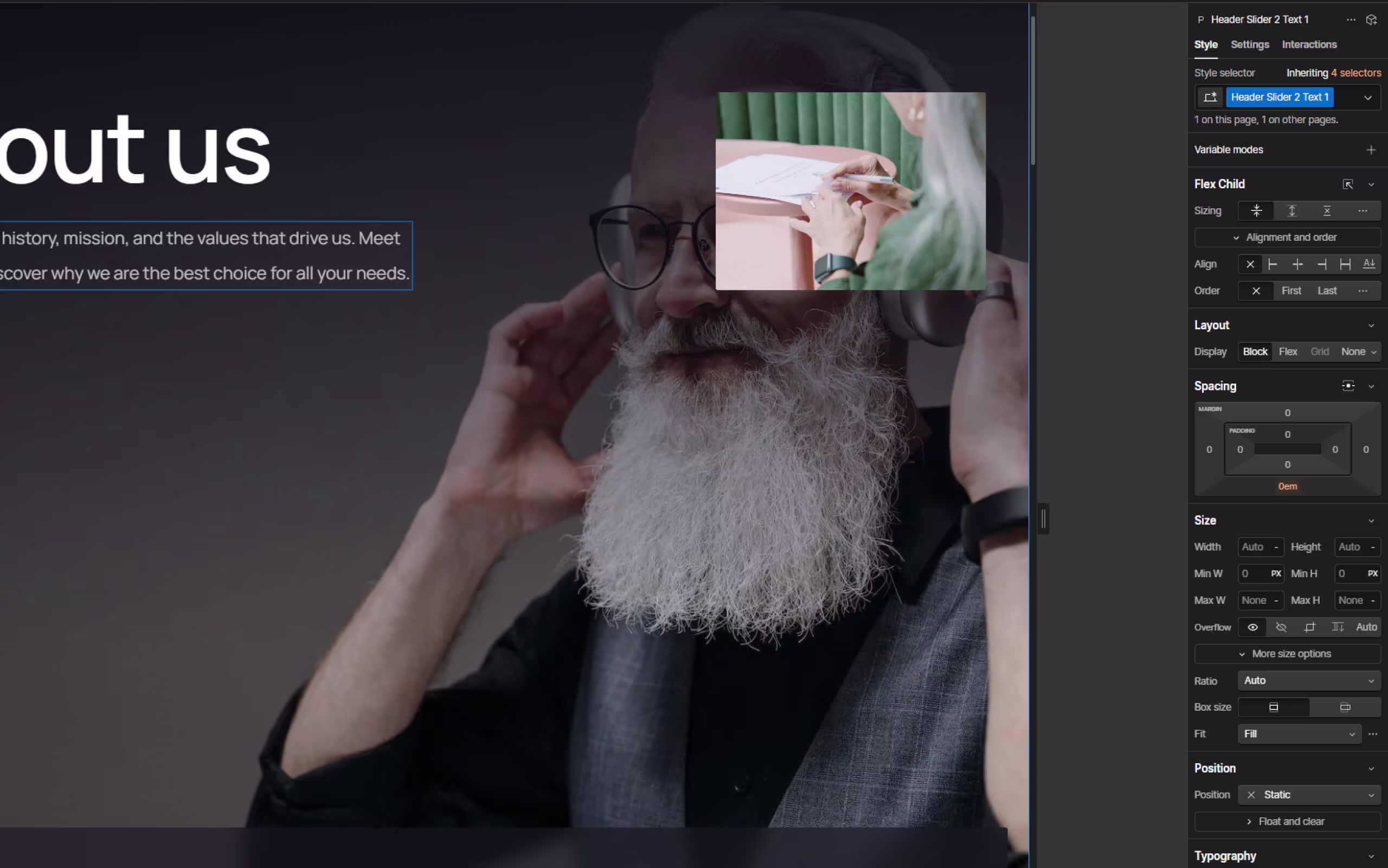 exemplu de interface de webflow build mode 