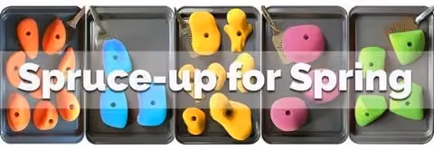 colorful climbing holds displayed