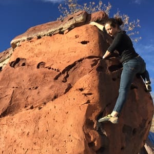 rock climbing boulder carved and painted to look like sandstone