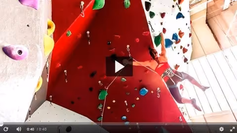 Screen capture from the Cornell COE video of the new Lindseth Climbing Center climbing walls.